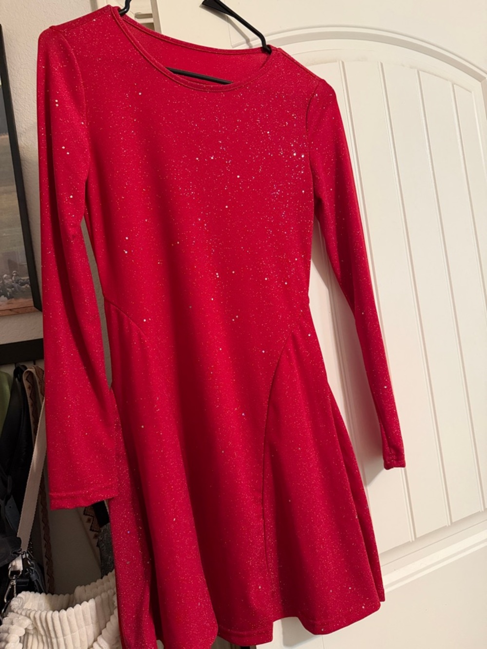 Red Sparkle Long-Sleeve  Dress
